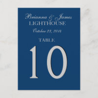 Navy Blau & Silber Hochzeit Tischnummernkarte