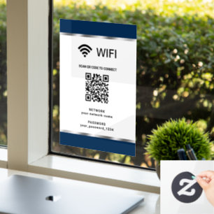 Navy Blau Silber QR Code Wifi Netzwerk und Passwor Fensteraufkleber