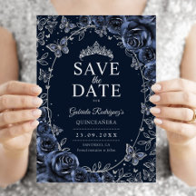 Navy Blau Silber Quinceanera Floral
