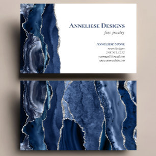 Navy Blau Silber Schmuckdesigner Achat Geode Visitenkarte