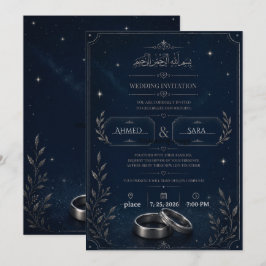 Navy Blau & Silber Sternenklare Hochzeits-Einladun Einladung