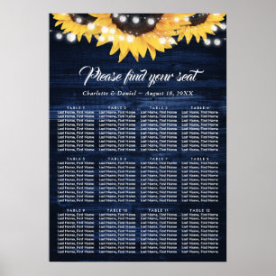 Navy Blau Sonnenblume Rustikale Holz Sitzordnung 1 Poster