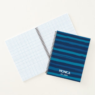 Navy Blau & Streifen Personalisierte Namen Notizbuch