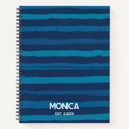 Navy Blau &  Streifen Personalisierte Namen Notizbuch