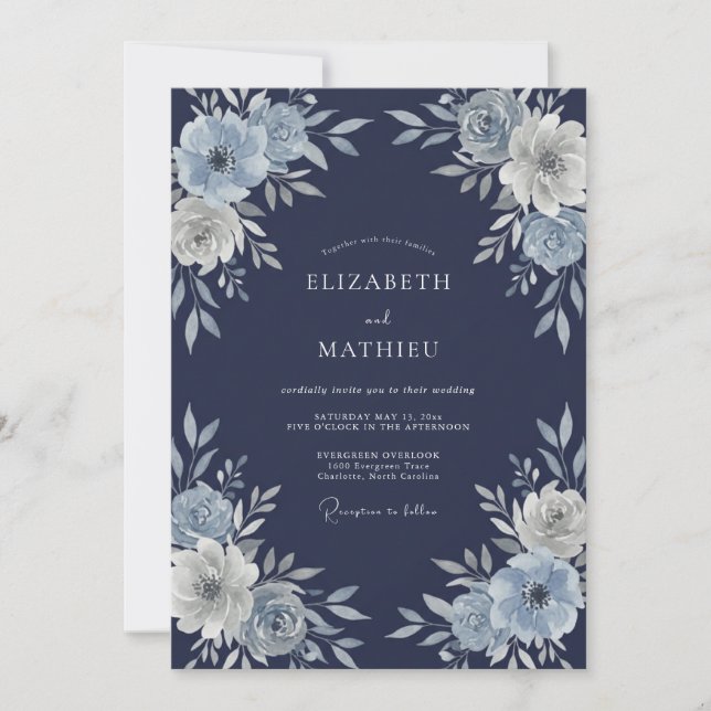 Navy-Blau Sublime Winterhochzeit Einladung (Vorderseite)