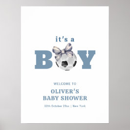 Navy Blau Süße Schleife Fußball Junge Baby Shower Poster