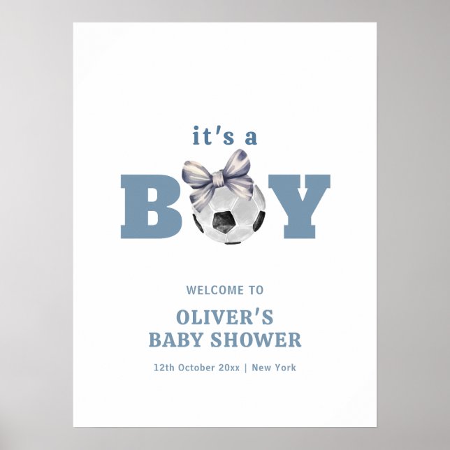 Navy Blau Süße Schleife Fußball Junge Baby Shower  Poster (Vorne)
