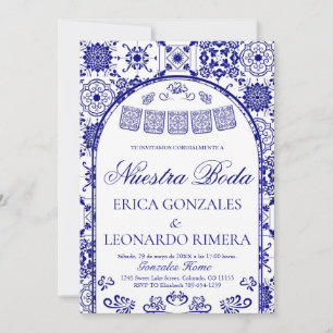 Navy Blau Talavera Papel Picado Spanische Hochzeit Einladung
