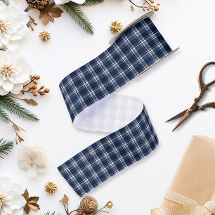 Navy Blau Tartan Karo Weihnachten Satinband