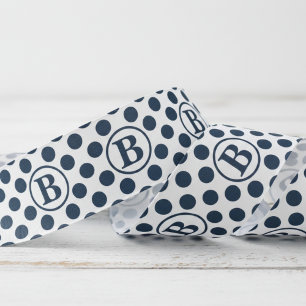 Navy Blau Tupfenmuster Monogramm Ripsband