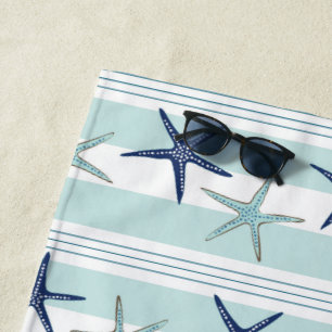 Navy Blau Türkis Stern Fisch Gestreift Monogrammie Strandtuch