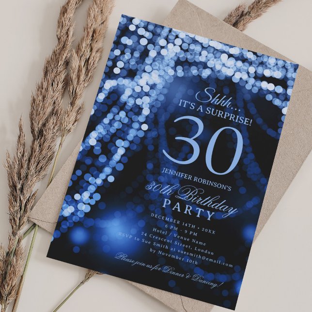 Navy Blau | Überraschung 30. Geburtstagsfeier  Einladung (Navy Blue | Surprise 30th Birthday Party Invitation)