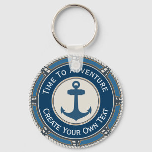 Navy Blau und Beige Rund mit Küstenkompass Schlüsselanhänger