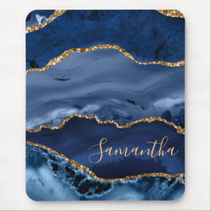 Navy Blau und falscher Goldglitter-Marmor-Achat Mousepad