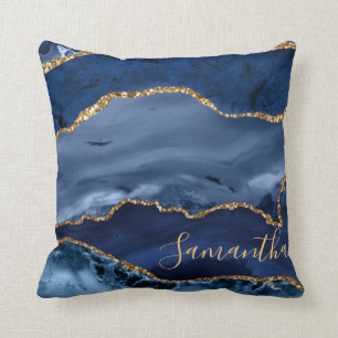 Navy Blau und falsches Gold Glitter Marmor Achat Kissen