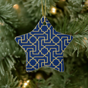 Navy Blau und falsches Gold marokkanisches Mosaikm Keramik Ornament