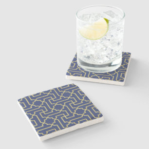 Navy Blau und Faux Gold Marokkanisches Mosaikmuste Steinuntersetzer