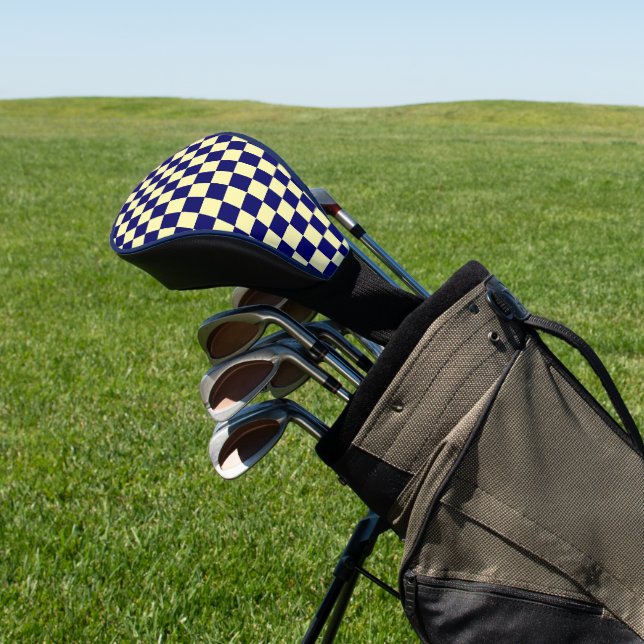 Navy-Blau und Gelb Karomuster Golf Headcover (In SItu)