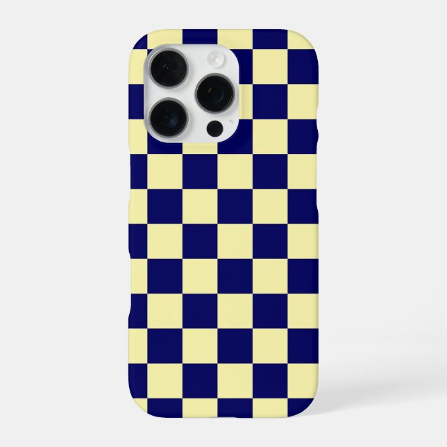 Navy-Blau und Gelb Schachbrettmuster iPhone Hülle (Rückseite)