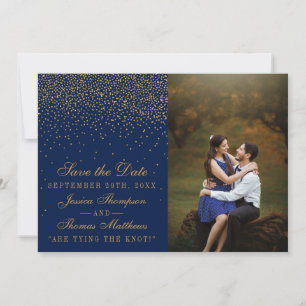 Navy Blau- und Glam-Gold-Konfetti-Hochzeitsfoto Save The Date
