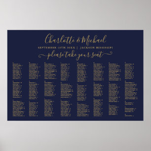 Navy Blau Und Gold 300 Namen Hochzeit Sitzordnung Poster