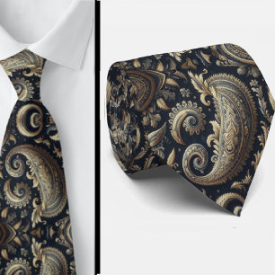 Navy Blau und Gold 3D Paisley Jacquard Krawatte