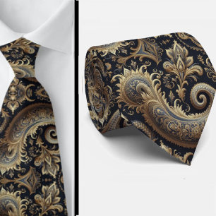 Navy Blau und Gold 3D Paisley Jacquard Krawatte