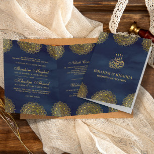 Navy Blau und Gold asiatisch motivierte muslimisch Einladung