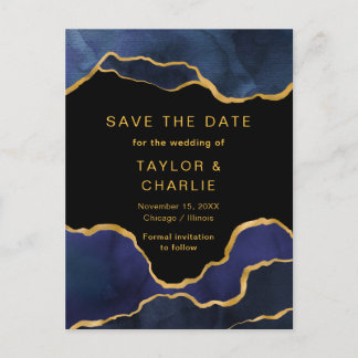 Navy Blau und Gold bemalte Achat Save-the-Date-Pos Postkarte