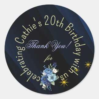 Navy Blau und Gold Blumen 20. Geburtstag Geschenk Runder Aufkleber