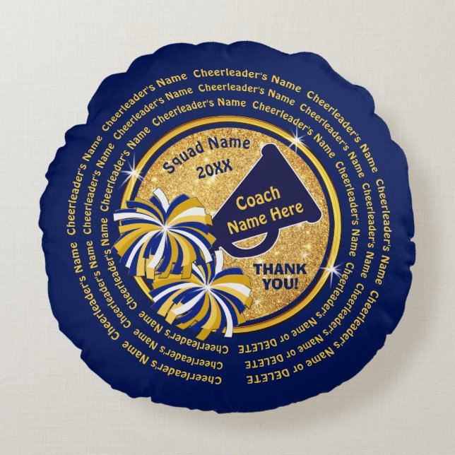 Navy Blau und Gold, Cheer Coach Geschenkideen, Che Rundes Kissen (Vorderseite)