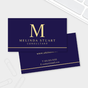 Navy Blau und Gold Elegantes Monogramm Visitenkarte