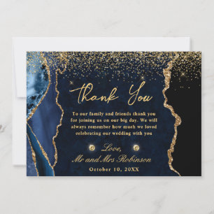 Navy Blau und Gold Faux Glitter Achat Hochzeit Dankeskarte