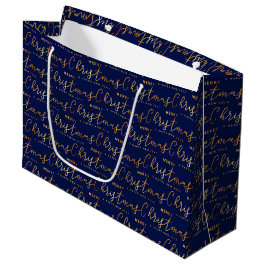 Navy Blau und Gold Frohe Weihnachten Wortkunst Große Geschenktüte
