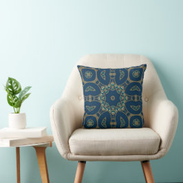 Navy Blau und Gold geometrisches Oktagon-Muster Kissen