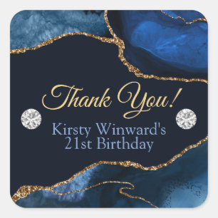 Navy Blau und Gold Glitter Achat Geburtstagsfeier Quadratischer Aufkleber