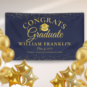 Navy Blau Und Gold Glitzer Moderne Abschlussfeier Banner