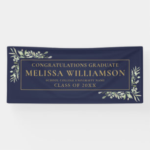 Navy Blau und Gold Grünzeug Florales Abschluss Banner