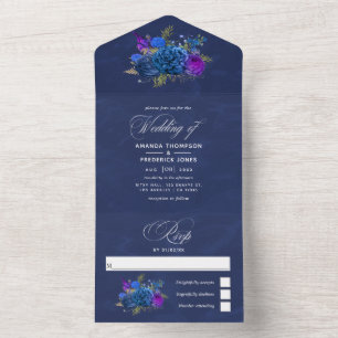Navy-Blau und Gold Hochzeit im Vintage-Stil Alles All In One Einladung