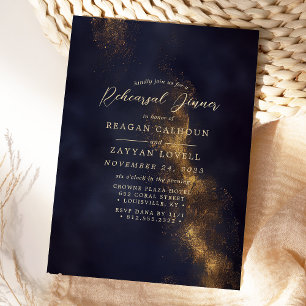 Navy Blau und Gold Kalligrafie Probedinner Einladung