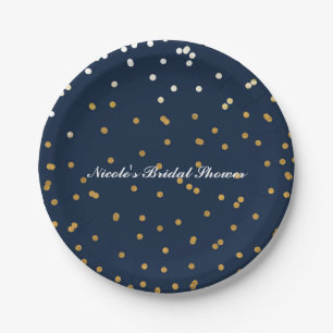 Navy Blau und Gold Konfetti Punkte Modern Chic Pappteller