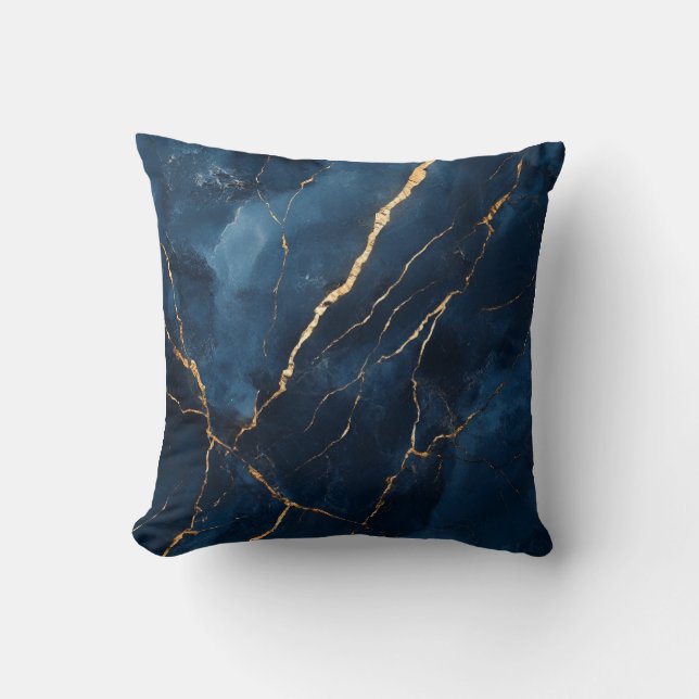 Navy Blau und Gold Marmor dekorative Drehkissen Kissen (Vorderseite)