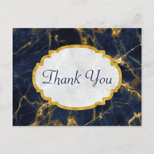 Navy Blau und Gold Marmor Modern Stilvoll Danke Postkarte