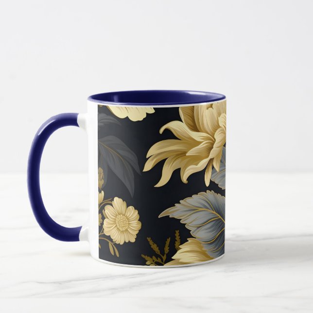 Navy Blau und Gold Modern Boho Custom Logo Tasse (Links)