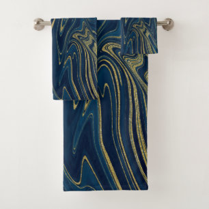 Navy-Blau und Gold, moderner Glamour, Marmorschick Badhandtuch Set