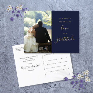 Navy Blau Und Gold Schrift Foto Hochzeits-Dankesch Postkarte