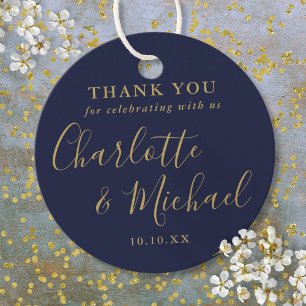 Navy Blau Und Gold Schrift Hochzeits-Dankeschön Geschenkanhänger