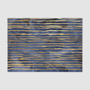 Navy Blau und Gold Streifen Muster Seidenpapier