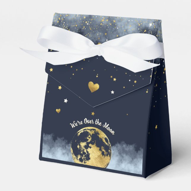 Navy Blau und Gold über dem Mond Babydusche Geschenkschachtel (Vorderseite)