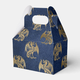 Navy Blau und Gold Vintage Drachenmuster Geschenkschachtel